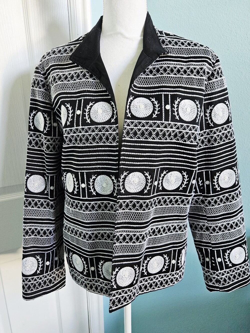 Bold Black & White Embroidered Jacket